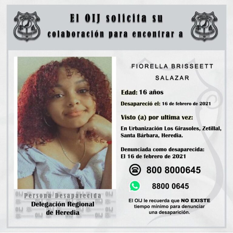 ¡MENOR DESAPARECIDA EN SANTA BÁRBARA DE HEREDIA!