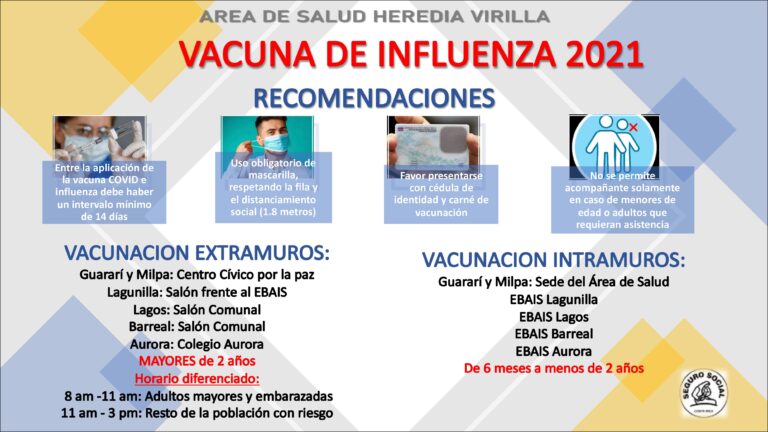 AVANZA VACUNACIÓN CONTRA LA INFLUENZA EN ÁREA DE SALUD HEREDIA VIRILLA