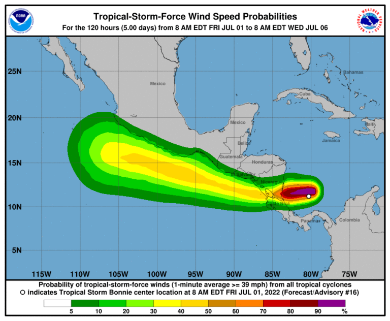 SE DESCARTA QUE LA TORMENTA BONNIE SE CONVIERTA EN HURACÁN