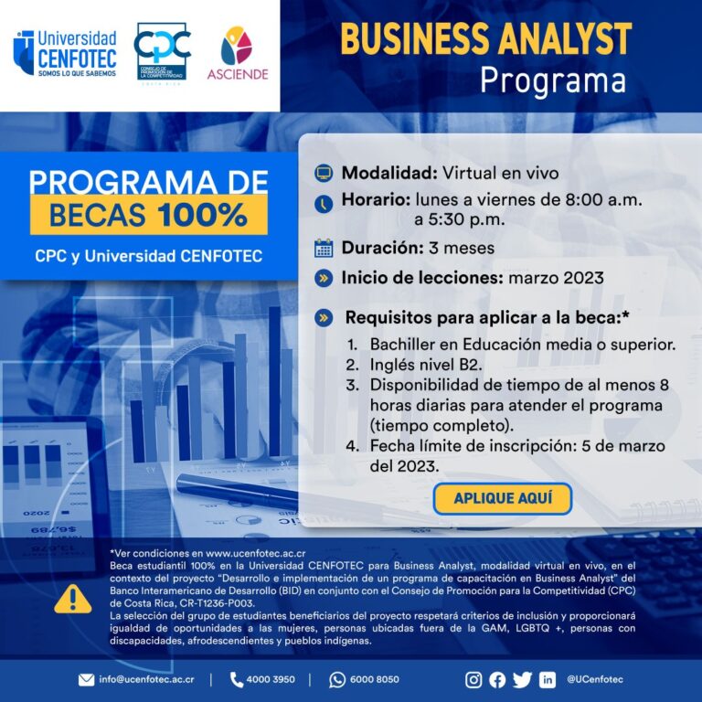 CENFOTEC OTORGARÁ 60 BECAS DEL 100% PARA DESARROLLO DE SOFTWARE Y BUSINESS ANALYST