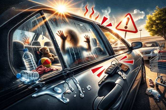 Menor atrapado dentro de vehículo.