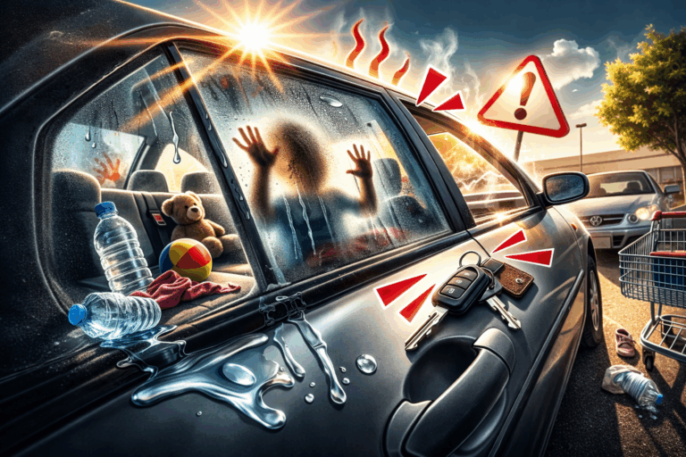 Menor atrapado dentro de vehículo.