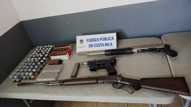 Armas decomisadas en el allanamiento realizado en la vivienda.